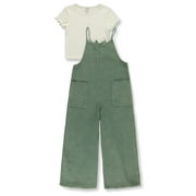 SPEECHLESS Girls' 2-Piece Overalls T-Shirt Set Outfit Color: olive Size: 8 - 10