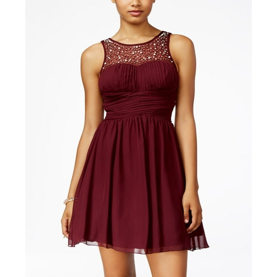 Speechless Juniors Embellished Fit Flare Dress Dark Burgundy 9