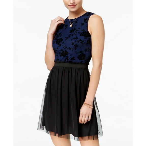 Speechless Juniors Flocked Fit Flare Dress Navyblack M