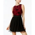 thumbnail image 1 of Speechless Juniors Flocked Mesh Fit Flare Dress Wine Black 2XS, 1 of 1