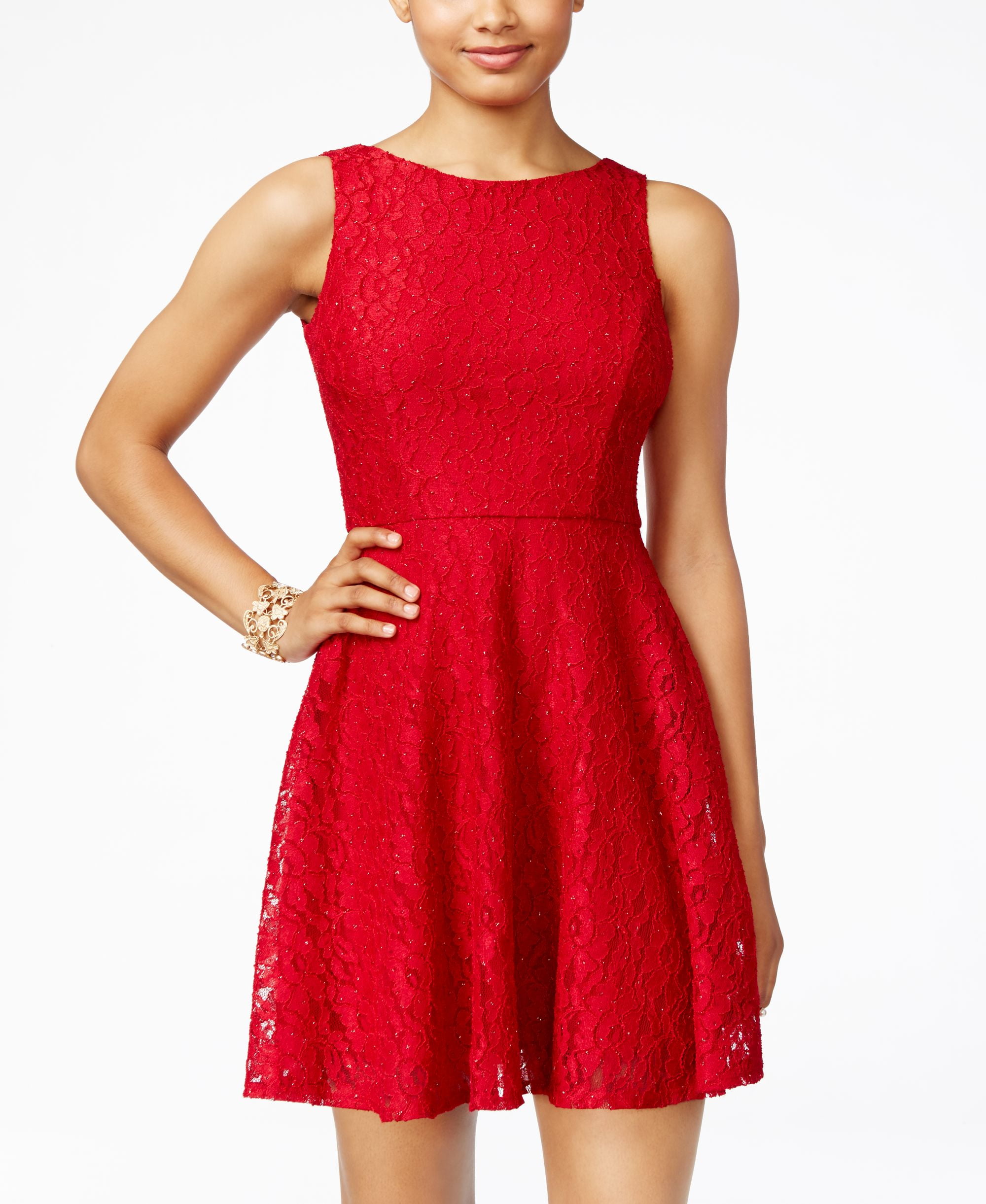 Speechless Juniors Glittered Lace Dress Cherry Red 3 - Walmart.com