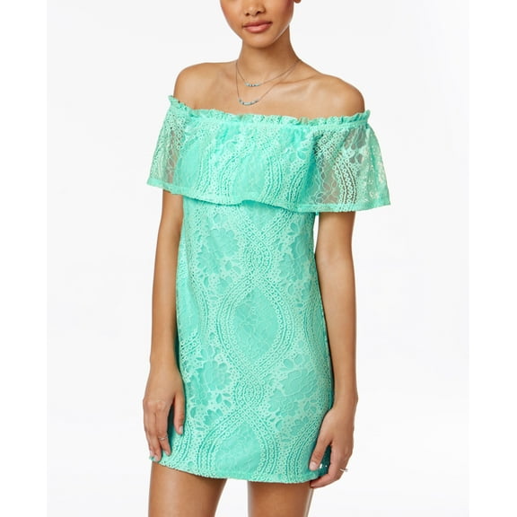 Speechless Juniors' Off-The-Shoulder Lace Dress (Mint, XXL)