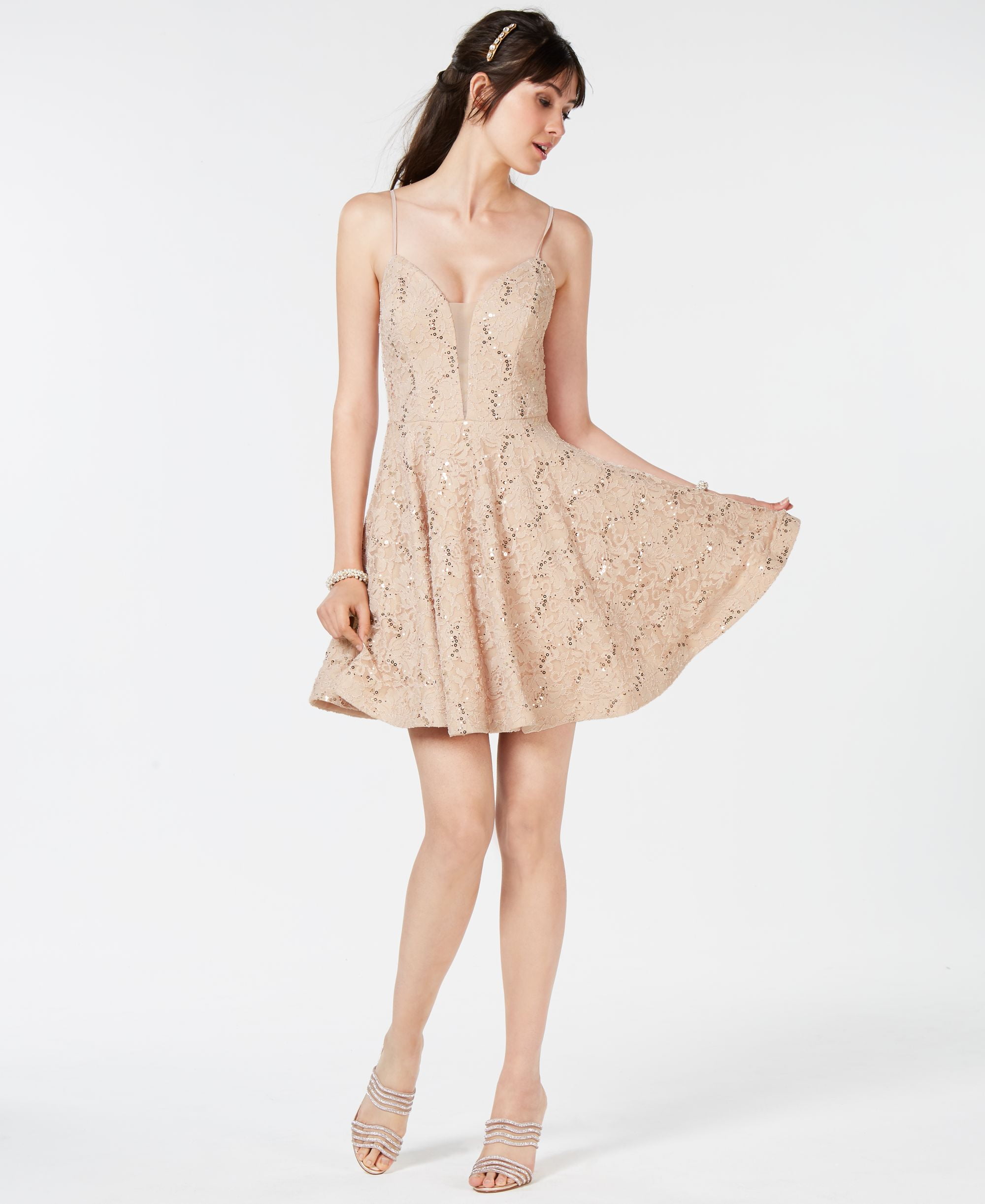 speechless embroidered dress Speechless Juniors Lavender Embroidered V-Neck Illusion Gown Dress COUTUREPOINT