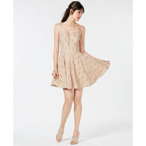 Speechless Juniors Sequin Embellished Lace Dress Latte 1