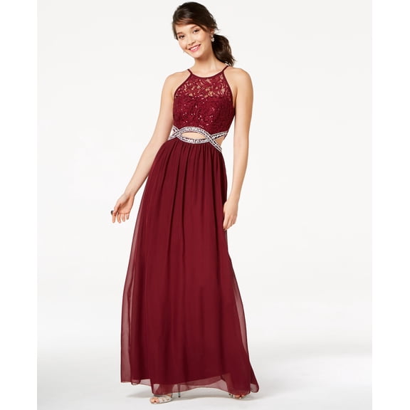 Speechless Juniors Sequined Lace Infinity Gown Burgandy 0