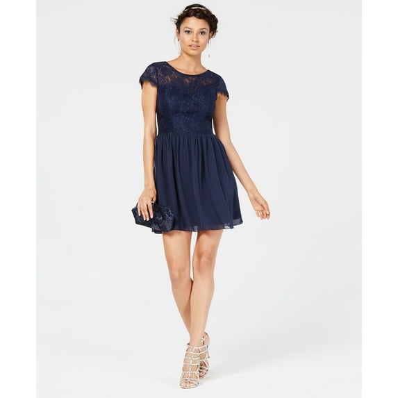 Speechless Juniors Sparkle Lace Contrast Dress Navy 3