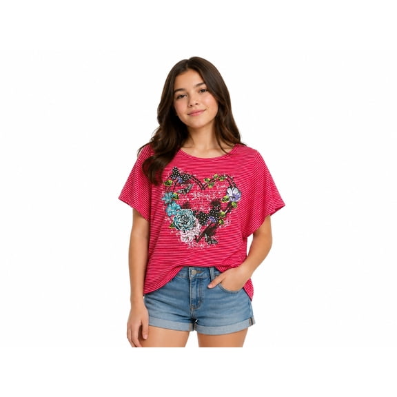 Speechless Juniors Striped Fuschia Circle Top - Large