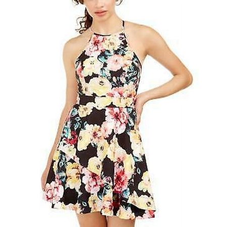 Speechless Women's Floral Halter Short Fit Flare Dress Yellow Size 9: 9/Yellow