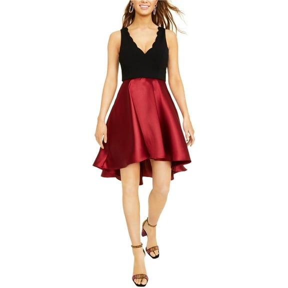 Speechless Womens Colorblocked Satin Fit & Flare Dress, Red, Juniors, 1