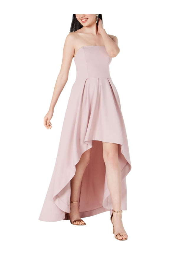 Womens Crepe Strapless High-Low Dress, Pink, 7