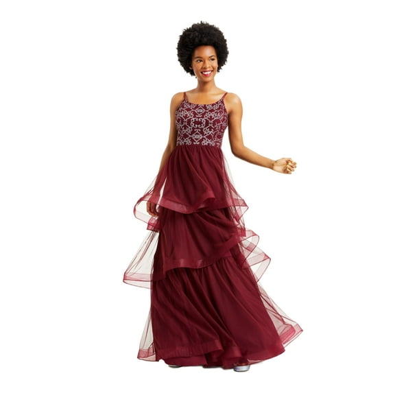 Speechless Womens Juniors Tulle Tiered Evening Dress Red 11