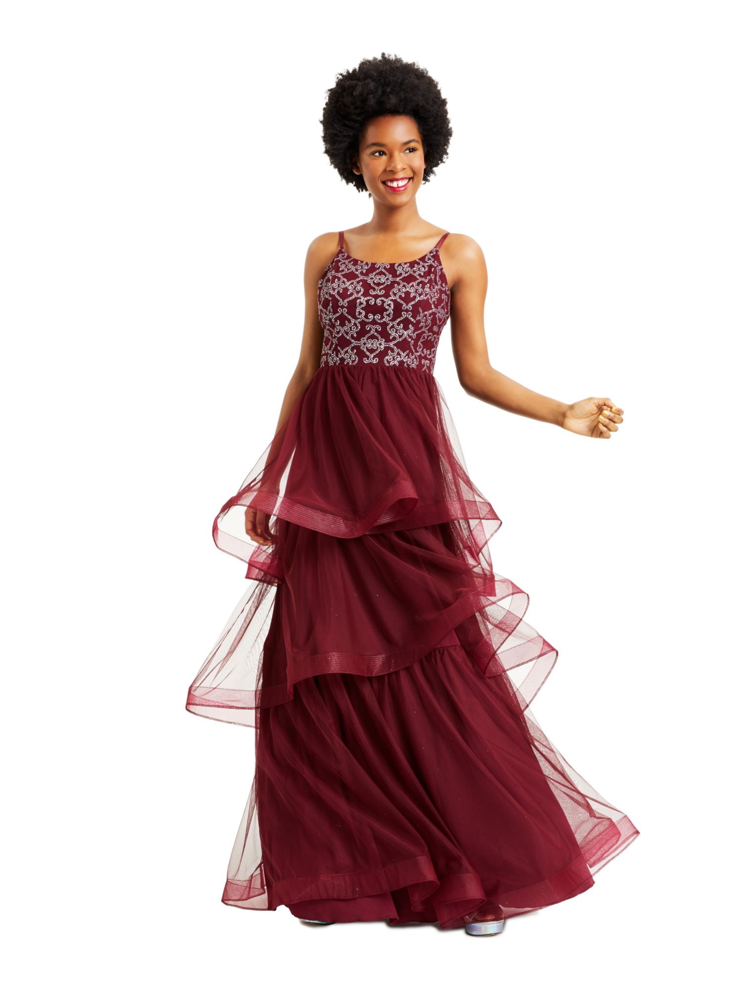 Speechless Womens Juniors Tulle Tiered Evening Dress Red 13 Walmart