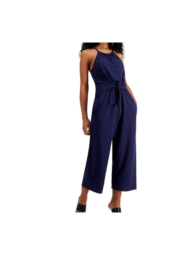 Womens Tie-Front Jumpsuit, Blue, Juniors, Large