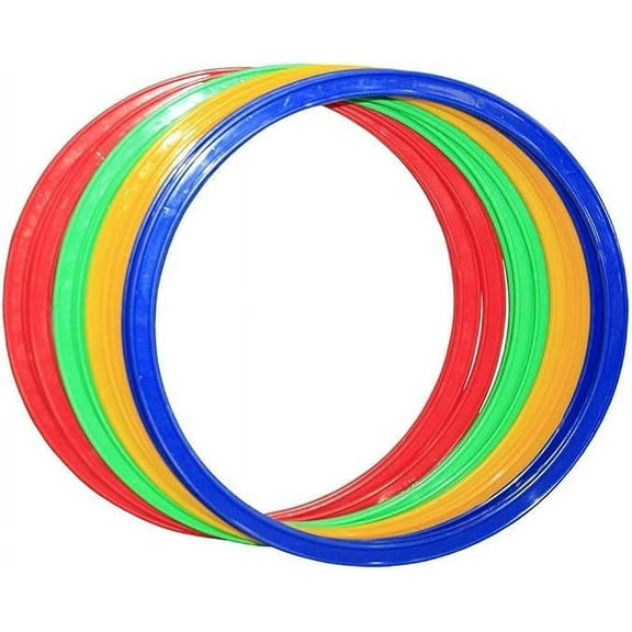 Speed Agility Circles for Trainers, Gyms, Athletics, 4 Assorted Colors, Red, Yellow, Blue, and Green (Set of 12) 15.5 inch
