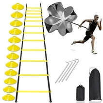 Speed Agility Ladder Training Set, 12 Rung 20Ft Adjustable Agility Ladder, 12 Disc Cones, 4 Steel Stakes, Resistance Parachute with Carry Bag for Speed Training, Football, Workout, Footwork