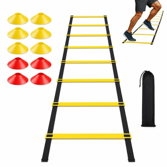 Agility Ladder Training Set 20 ft 12 Rung with 10 Cones and Carry Bag for Soccer Football Basketball