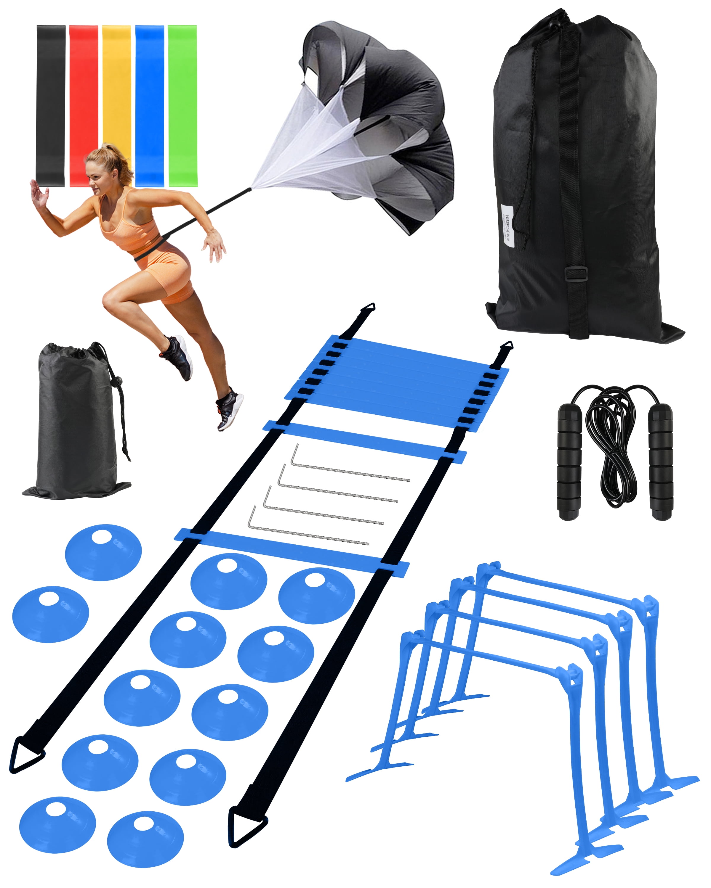 Kids' Speed Agility Training Set 20ft Ladders, Cones, Hurdles