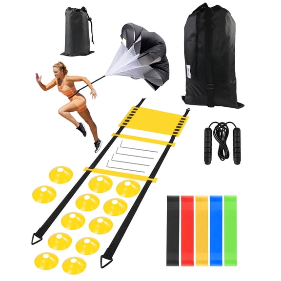 Speed and Agility Training Set, Agility Training Equipment For Kids with 20ft Sports Agility Ladders, Cones, Resistance Parachute, Resistance Bands, Jump Rope for Basketball, Soccer,