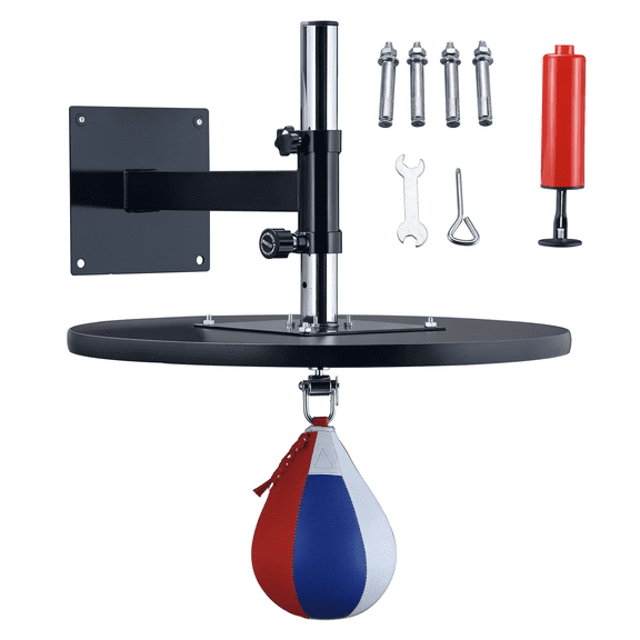 Speed Bag Boxing Punching Bag - Wall Mount Height Adjustable, MMA Training Equipment - 9" H x 7" Dia - Heavy-Duty Steel, PVC Leather