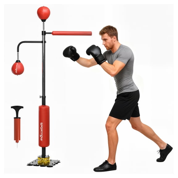 Speed Bag Boxing Stand 4.6-6.7ft, Reflex Punching Bag Set, Boxing Training Equipment, Red
