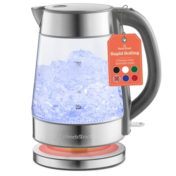Speed-Boil Water Electric Kettle, 1.7L 1500W, Coffee & Tea Kettle Borosilicate Glass, Wide Opening, Auto Shut-Off, Cool Touch Handle, LED Light. 360 Rotation, Boil Dry Protection