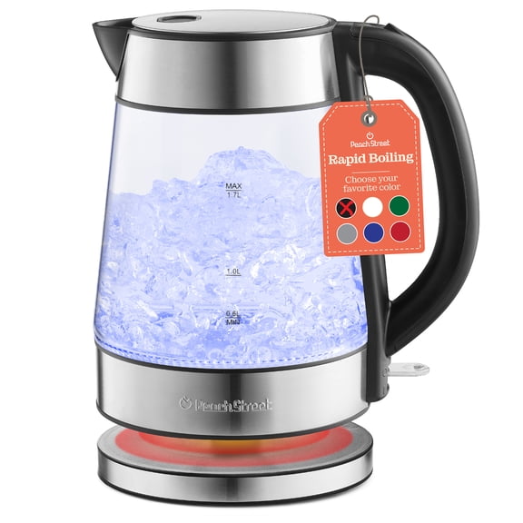 Speed-Boil Water Electric Kettle, 1.7L 1500W, Coffee & Tea Kettle Borosilicate Glass, Wide Opening, Auto Shut-Off, Cool Touch Handle, LED Light. 360 Rotation, Boil Dry Protection