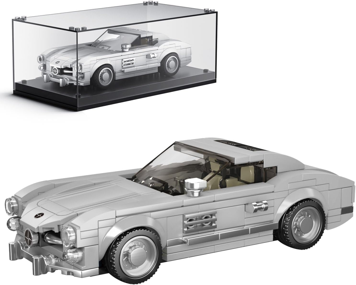 Speed Champion Racing Car Building Kit with Acrylic Display Case, 300SL Super Car Building Blocks Construction Toy, Collectible Model Cars Building Sets for Adult and Kids 8+ (322 Pieces)