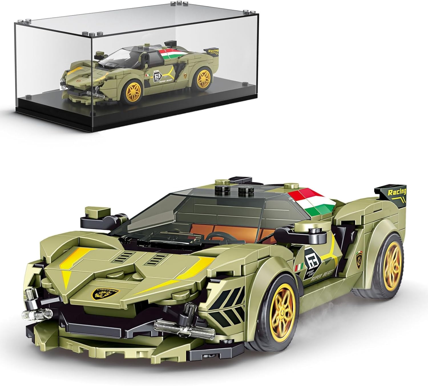Speed Champion Super Car Building Sets with Display Case, Model Car Kits Sports Building Blocks, Cool Simulation Cockpit Race Kits for Adults (333 PCS)