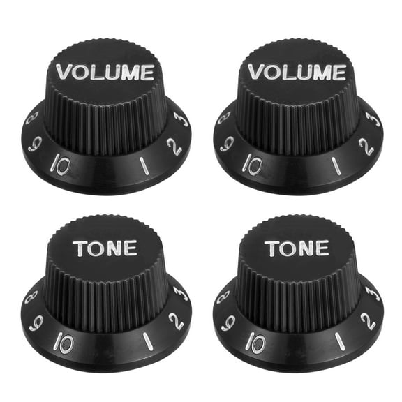 Speed Control Knobs 6mm ID 2 Volume 2 Tone Top Hat Guitar Bell Knobs Plastic Black with White Characters 2Set