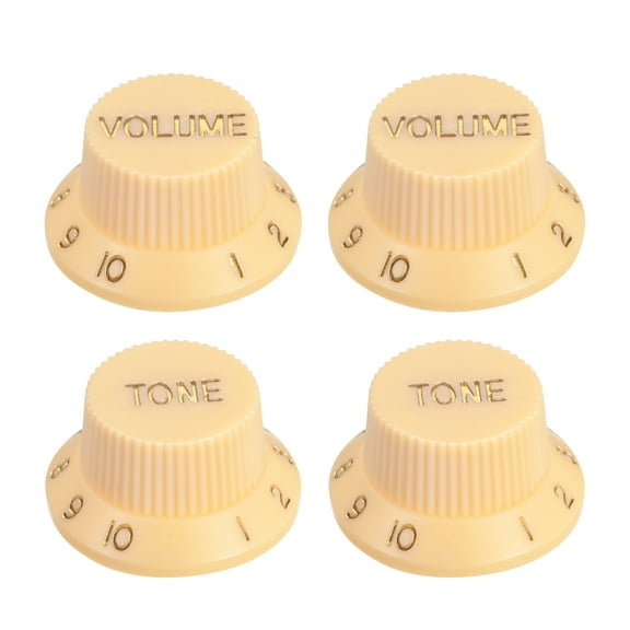 Speed Control Knobs 6mm ID 2 Volume 2 Tone Top Hat Guitar Bell Knobs Plastic Yellow with Gold Characters 2Set