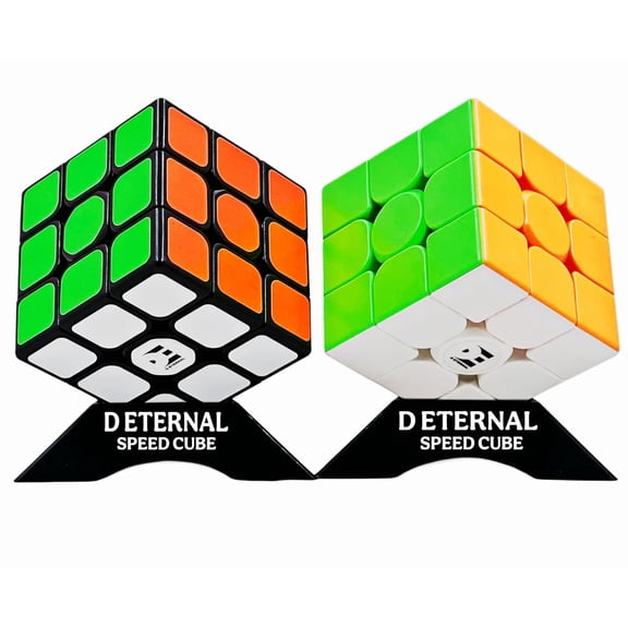 Speed Cube 3x3 Professional Puzzle Cube Combo Bundle Set, Stickerless and Stickere Cube 3 by 3 with Two Cube Stand, 2-Pack