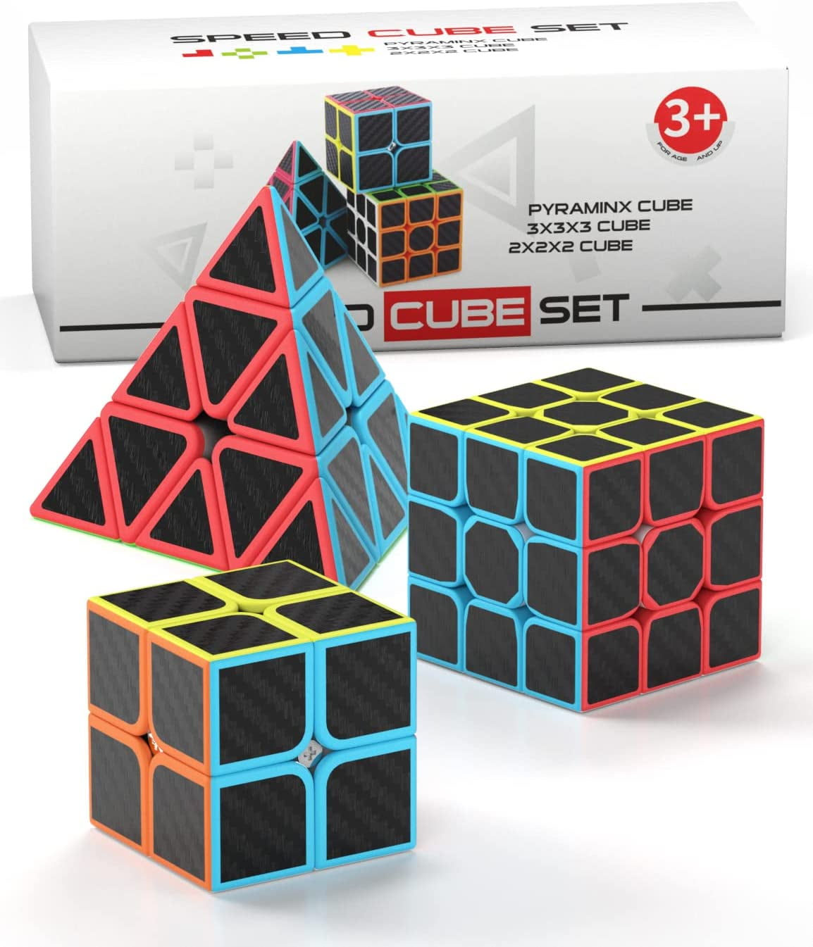 Speed Cube Set, Carbon Fiber Sticker Puzzle Cube Bundle Magic Cube