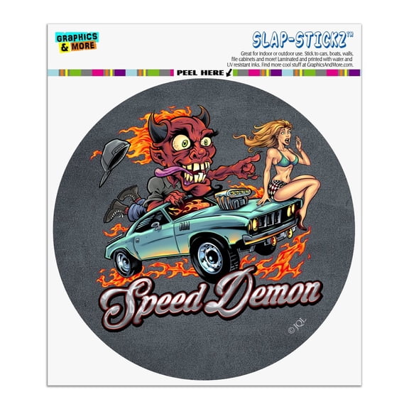 Speed Demon Flaming Hot Rod Automotive Car Window Locker Circle Bumper Sticker