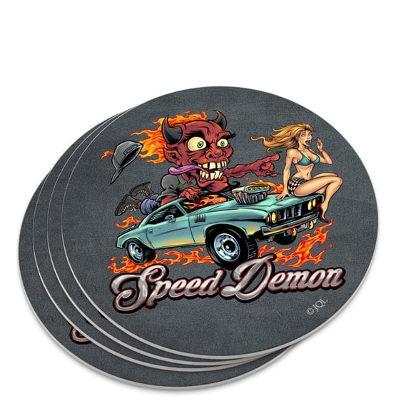 Speed Demon Flaming Hot Rod Novelty Coaster Set