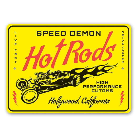 Speed Demon Hot Rods High Performace Customs Aluminum Metal Decor Sign - 4x18 inches