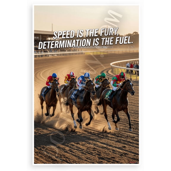 "Speed Is the Fury, Determination Is the Fuel" Horse Racing Motivational 12x18 US Made Poster