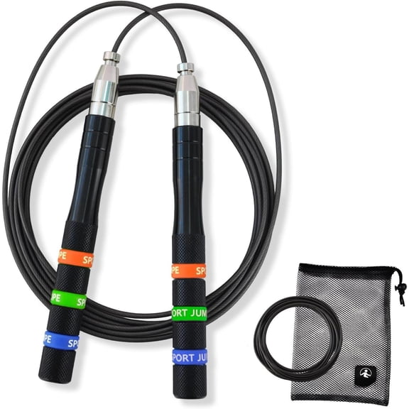 Speed Jump Rope for CrossFit & Boxing - Secure Self-Locking Adjustable Skipping Rope for Men & Women - Anti-Slip  Handles & Smooth Ball Bearings for Double Unders, HIIT,  Gym (2 Cables Included)