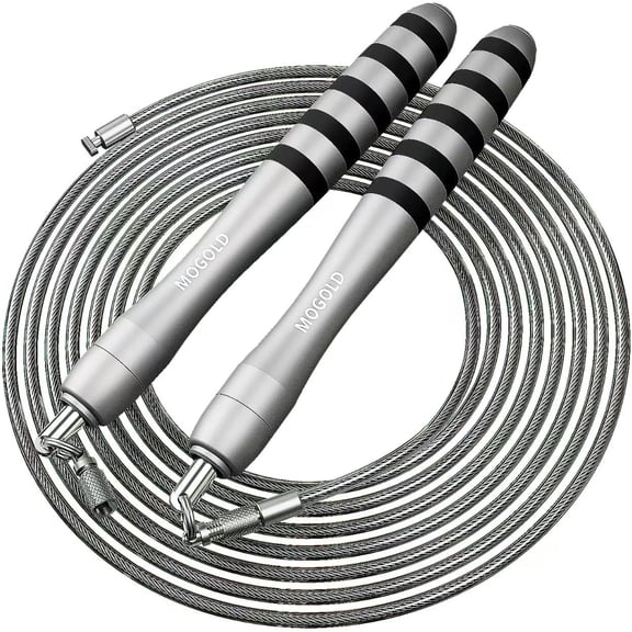 Speed Jump Rope with Weights - Interchangeable 2mm & 5mm Dual Cables Fast-Clip System for CrossFit, Double Unders, HIIT - Adjustable 9.8-10ft Speed Rope for Men/Women/Kids Home Gym