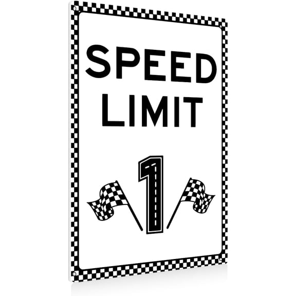 Speed Limit 1 Metal Sign, Race Car Birthday Party Decoration, 8x12 Inch Tin Wall Plaque for Race Fans