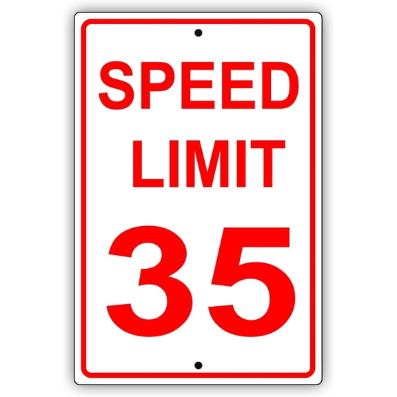 Speed Limit 35 MPH Miles Per Hour Red Letters Zone Slow Down Speeding Restriction Alert Attention Caution Warning Notice Aluminum Metal Tin 8"x12" Sign Plate