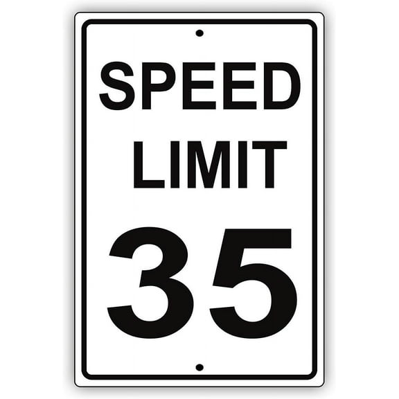 Speed Limit 35 MPH Miles per Hour Black Letters Zone Slow Down Speeding Restriction Alert Attention Caution Warning Notice Tin Sign Metal Tin 8x12 inch Sign Plate
