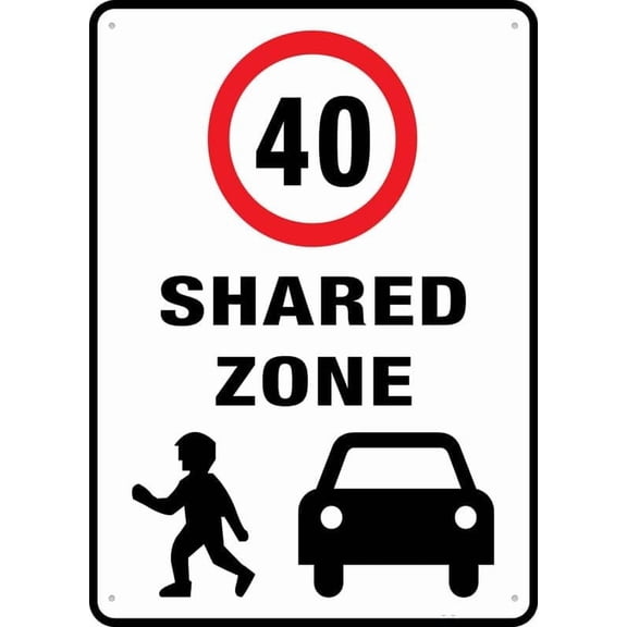 Speed Limit 40 Kph Shared Zone Aluminum Sign 8"x12" Weatherproof