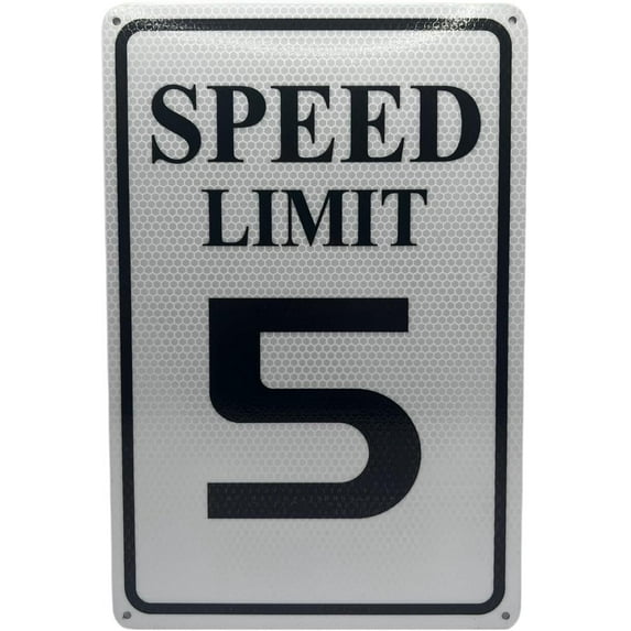 Speed Limit 5 MPH Sign, Slow Down Sign, Engineer Grade Reflective Sheeting, Rust Free Aluminum, Weather Resistant, Waterproof, Fade Resistant, 12" x 8" (White-5 MPH)