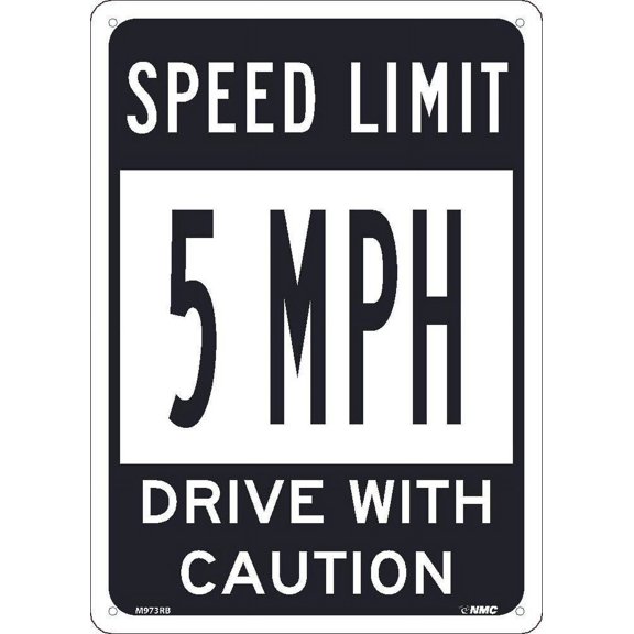 Speed Limit 5 Mph Sign, 12 X 16, Rigid Plastic White