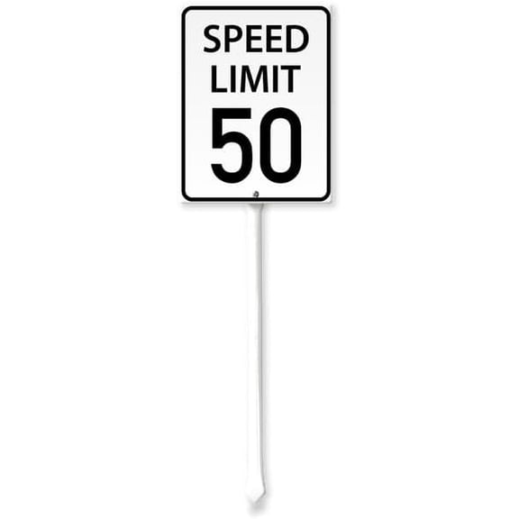 Speed Limit 50 Sign with Stake | 21.6" Tall Sign & Stake Kit Sign For Yard/Lawn/Garden | 8.8x7 Inches Aluminum Metal Sign