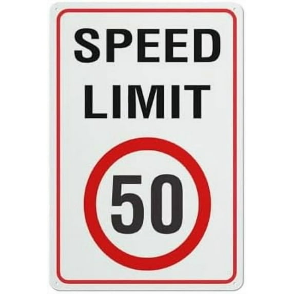 Speed Limit 50Km Sign Signs Outdoor, Uv Printed Aluminum 12 X 8 In, Weatherproof And Security Signs For Home Or Business