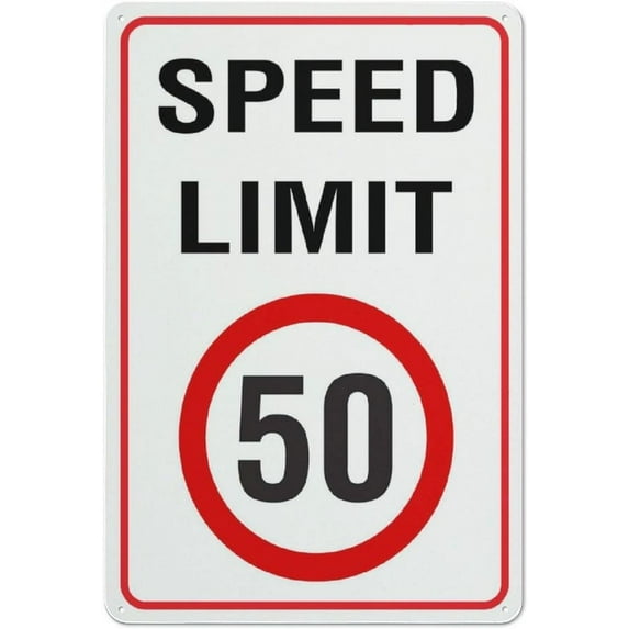 Speed Limit 50Km Sign Signs Outdoor, Uv Printed Aluminum 12 X 8 In, Weatherproof And Security Signs For Home Or Business
