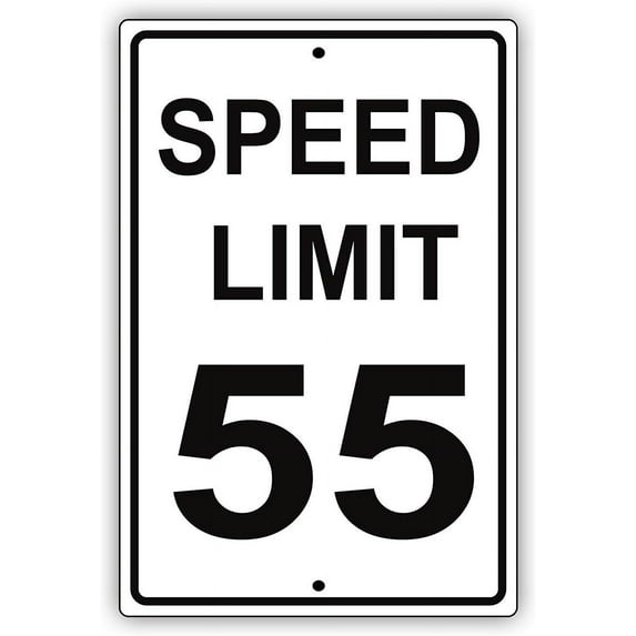 Speed Limit 55 MPH Miles per Hour Black Letters Zone Slow Down Speeding Restriction Alert Attention Caution Warning Notice Tin Sign Metal Tin 12x16 inch Sign Plate
