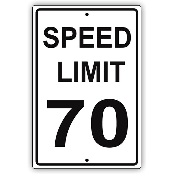 Speed Limit 70 MPH Miles Per Hour Black Letters Zone Slow Down Speeding Restriction Alert Attention Caution Warning Notice Aluminum Metal Tin 8"x12" Sign Plate