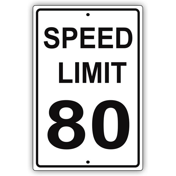 Speed Limit 80 MPH Miles Per Hour Black Letters Zone Slow Down Speeding Restriction Alert Attention Caution Warning Notice Aluminum Metal Tin 8" x 12" Sign Plate